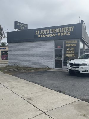 AP Auto Upholstery storefront and shop signage in Lomita